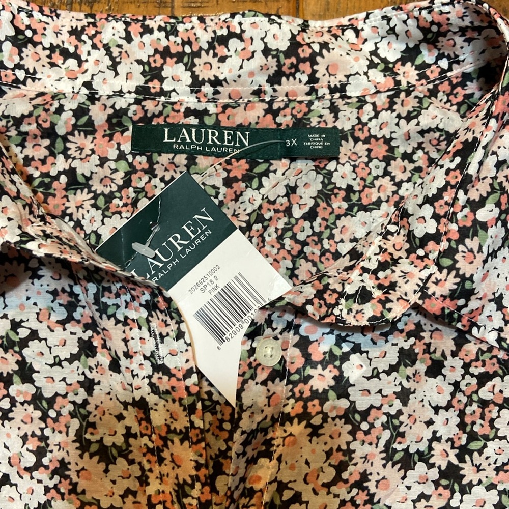 NWT Lauren Ralph Lauren Blouse Size 3X Green Label Floral Silk Blend Shirt - Picture 2 of 9
